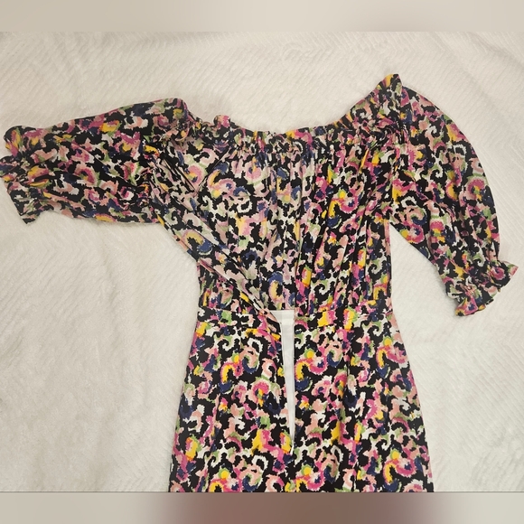 Saloni Multi-Colour Grace Dress Off-Shoulder Midi Dress Size 2 - Picture 8 of 14